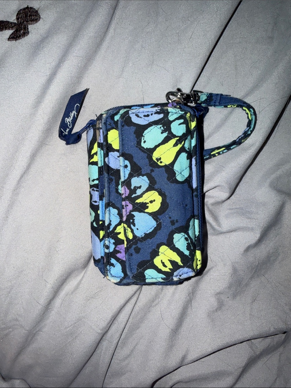 Vera Bradley Navy Floral Zip Wristlet with Yellow & Aqua Accents